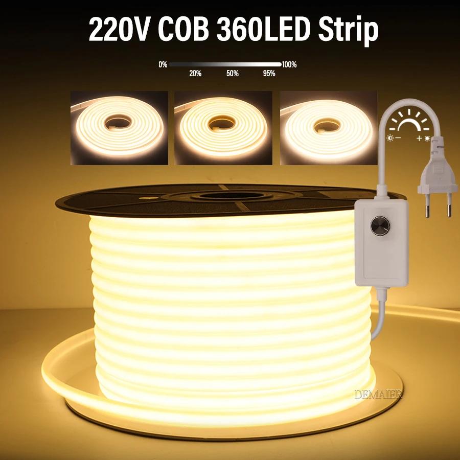 COB LED Ʈ ġ   EU ÷ 360LED/m, 3000k 6000k RA90, ߿  FOB LED , ħ ֹ , 220V